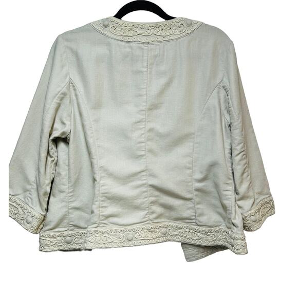 Coldwater Creek Open Front Long‎ Sleeve Linen Jacket Cream Women's Size 14 - Picture 3 of 8
